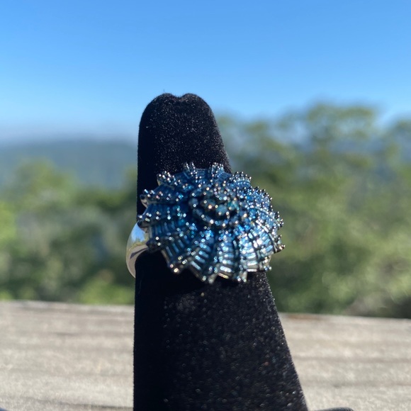 Blue Diamond Sunburst Ring - Picture 6 of 9